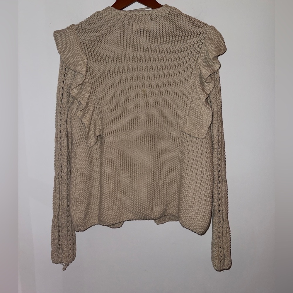 Universal Thread Cream Ruffle Open-Front Cable Knit Cardigan Size L 🤍 - Picture 11 of 15